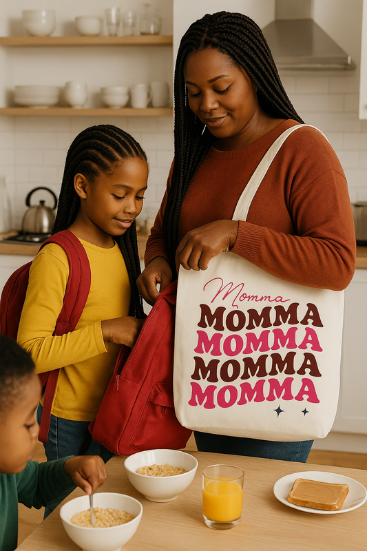 💖 Momma Retro Tote Bag – Pink & Burgundy Canvas Tote