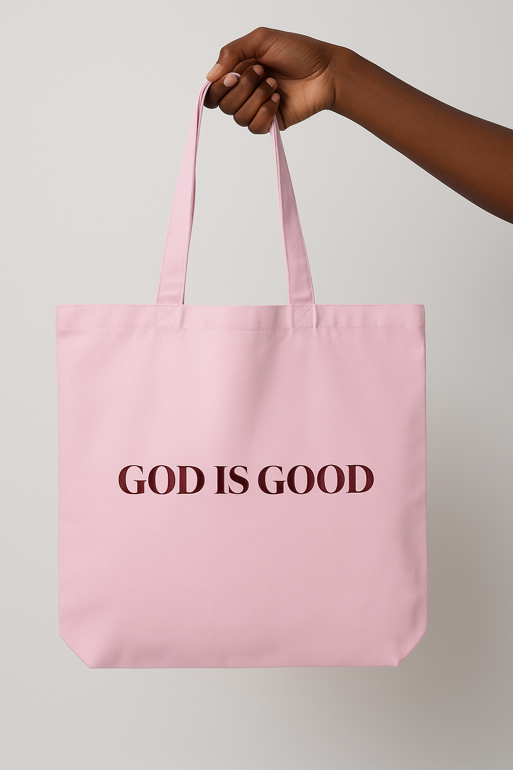 π God Is Good Tote Bag β Pink Canvas