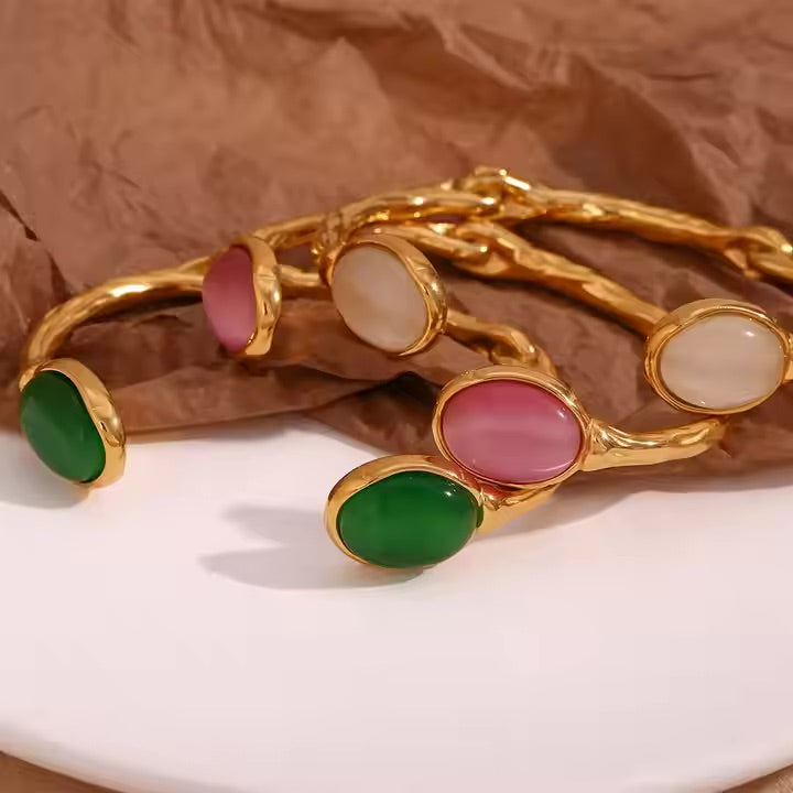 Gold Natural Stone Cuff Bracelet