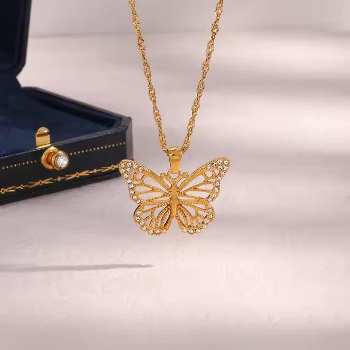 18K Hollow Out Butterfly Necklace