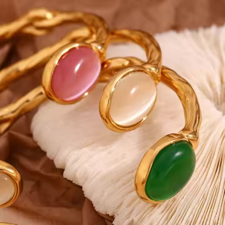 Gold Natural Stone Cuff Bracelet