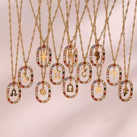 18K Gold Filled Colorful Hollow Out Zodiac Necklace