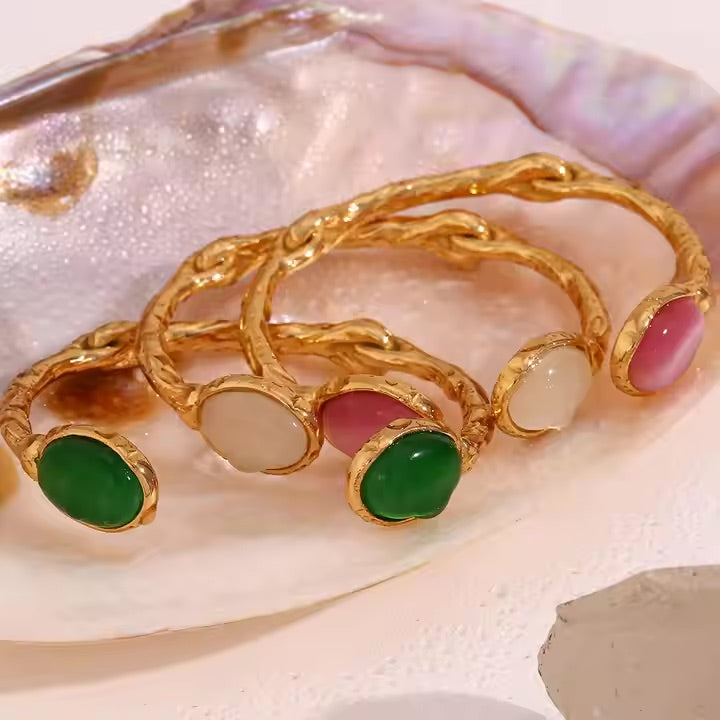 Gold Natural Stone Cuff Bracelet