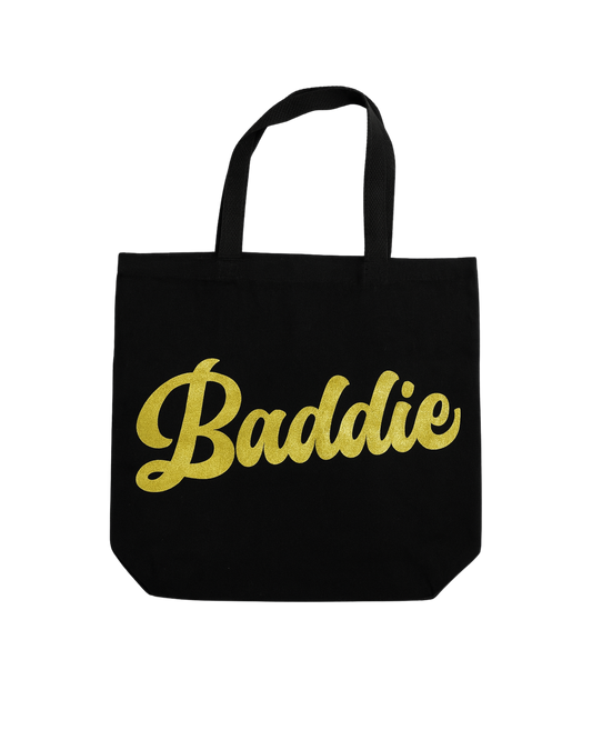 ✨ Baddie Glitter Tote Bag – Black Canvas