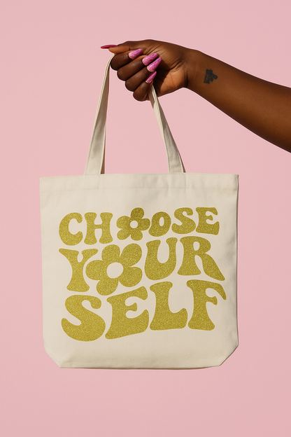 ✨ Choose Yourself Glitter Tote Bag – Canvas Tote