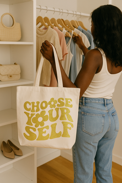 ✨ Choose Yourself Glitter Tote Bag – Canvas Tote