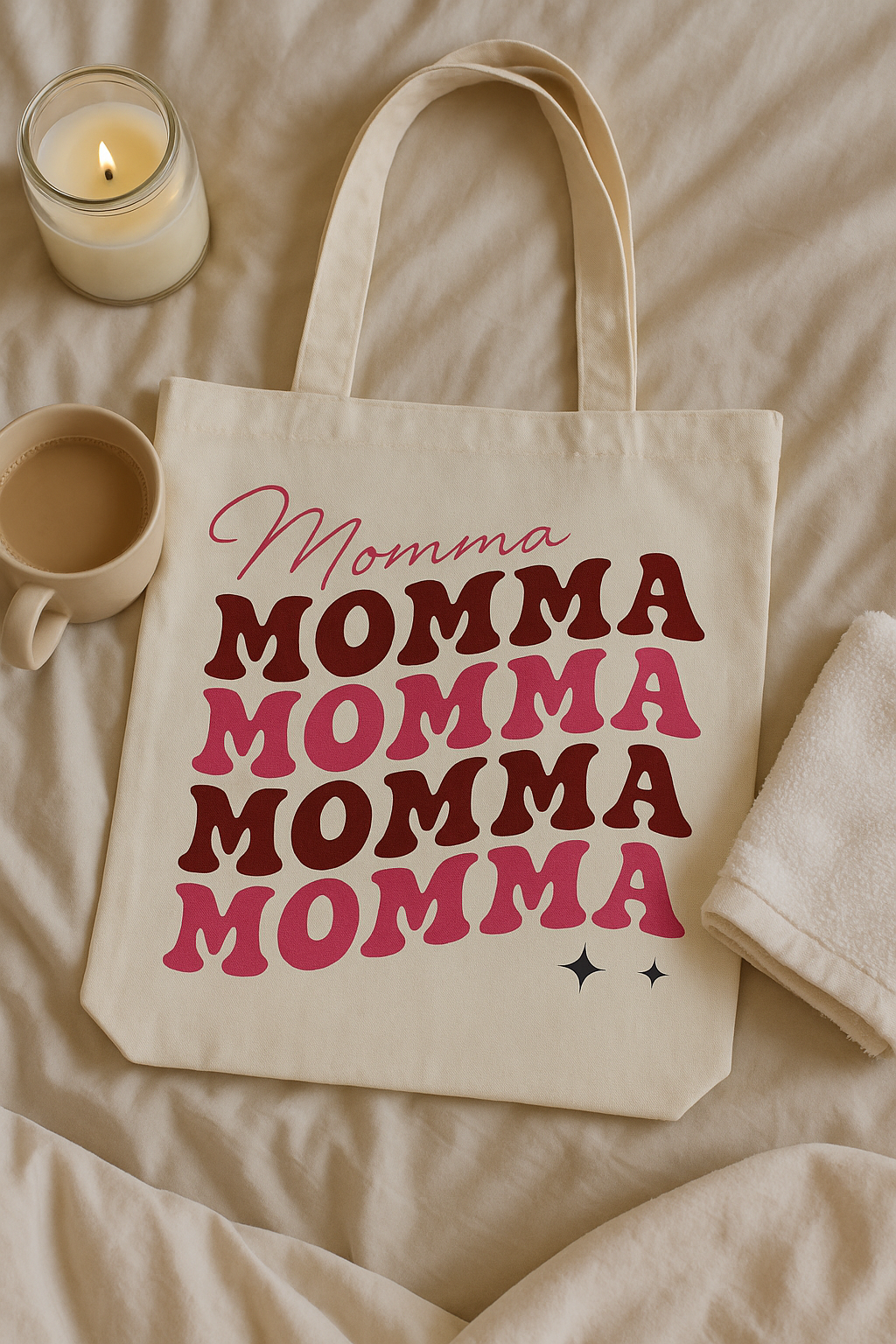 💖 Momma Retro Tote Bag – Pink & Burgundy Canvas Tote