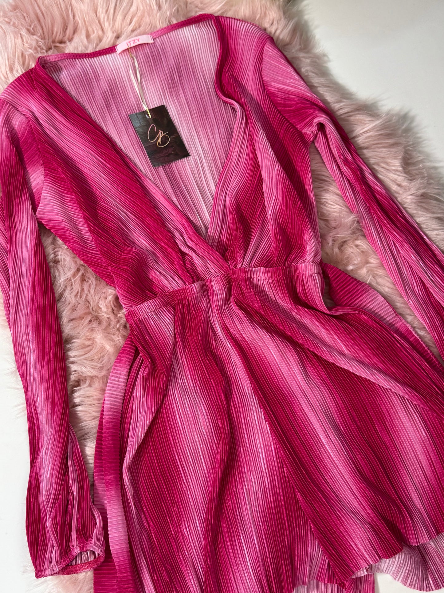 Pink Sunset Pleated Maxi Dress