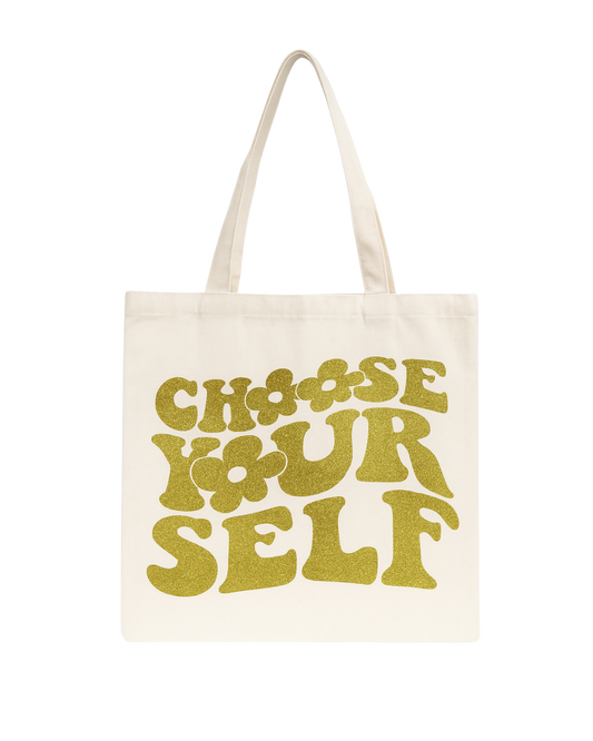 ✨ Choose Yourself Glitter Tote Bag – Canvas Tote