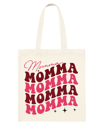 💖 Momma Retro Tote Bag – Pink & Burgundy Canvas Tote