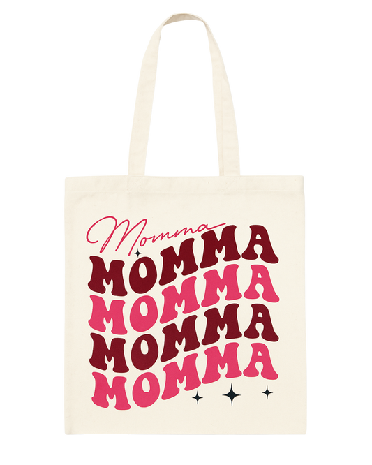 💖 Momma Retro Tote Bag – Pink & Burgundy Canvas Tote