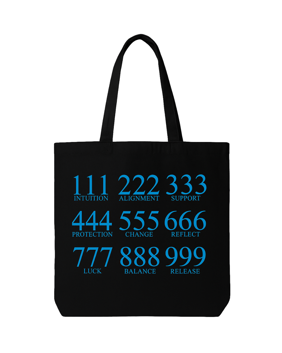 💙 Angel Numbers Tote Bag – Black Canvas (Spiritual Meaning Tote)