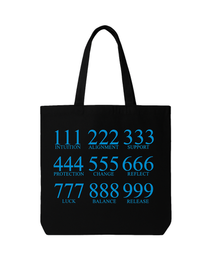 💙 Angel Numbers Tote Bag – Black Canvas (Spiritual Meaning Tote)